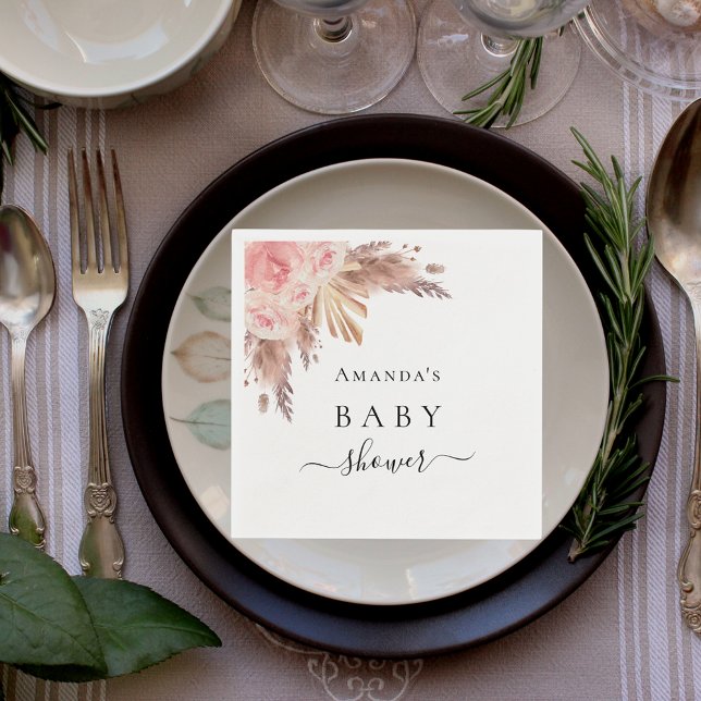Baby Shower pampas grass rose gold floral Napkin (Creator Uploaded)