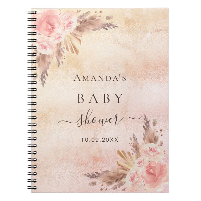 Baby Shower pampas grass rose gold guest book (Front)