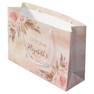 Baby Shower pampas grass rose gold pink floral Large Gift Bag