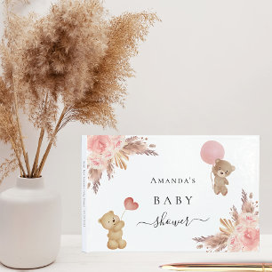 Baby Shower pampas grass rose gold teddy bear Guest Book