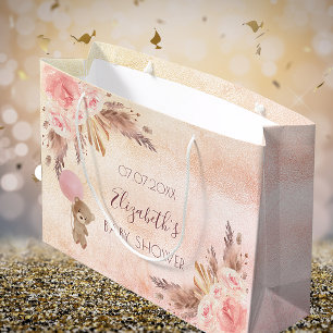 Baby Shower pampas grass rose pink floral teddy Large Gift Bag