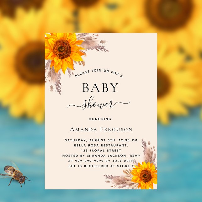 Baby shower pampas grass sunflower blush invitation postcard (Creator Uploaded)
