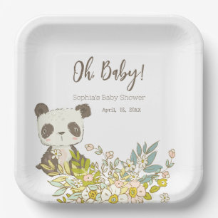 Baby Shower Panda Square Plato Paper Plate