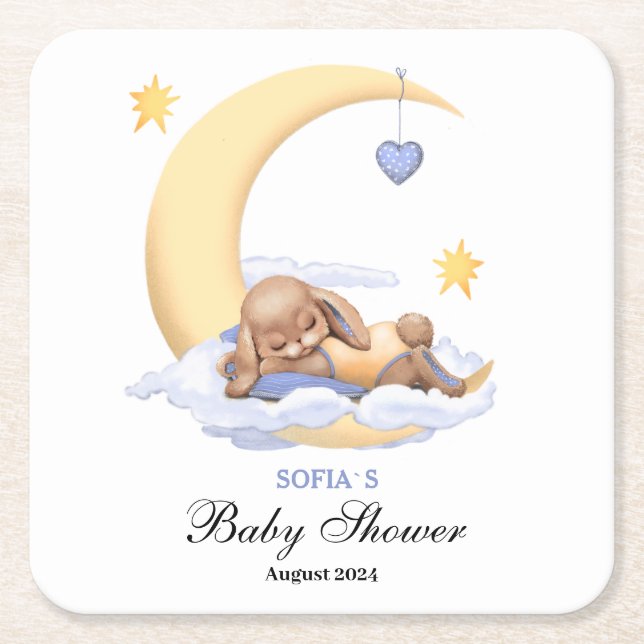 Baby shower paper coaster a cute bunny. (Front)
