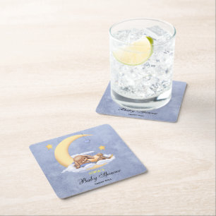 Baby shower paper coaster with a cute bunny.