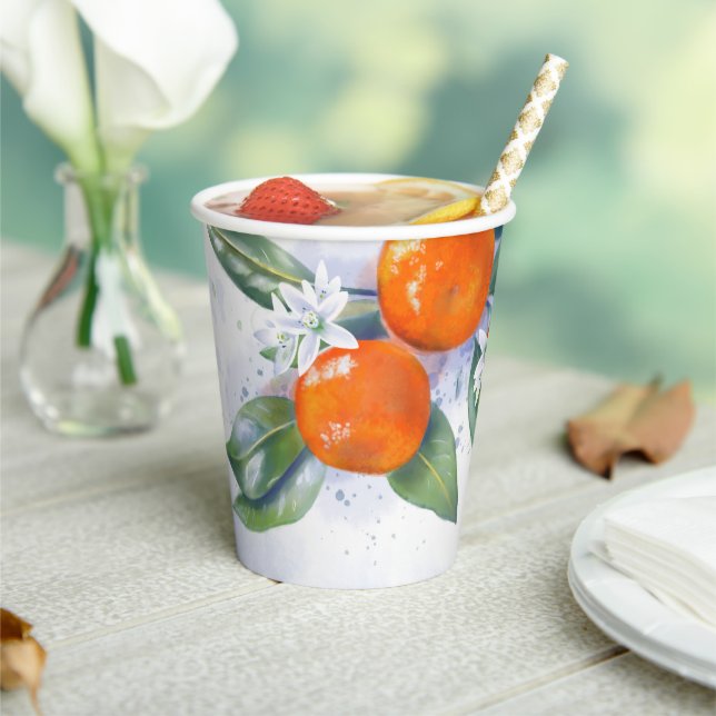 Baby shower paper cup is decorated with tangerine (Insitu)