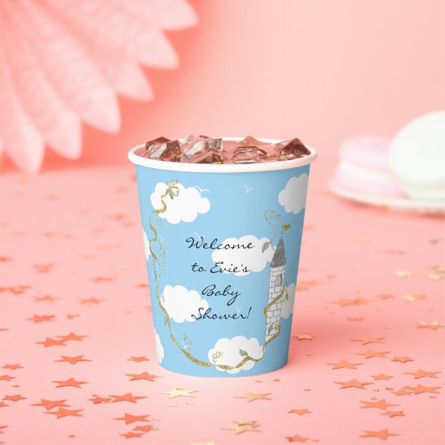 Baby Shower Paper Cups "Castle Gold Silver" 8 oz. (Insitu)