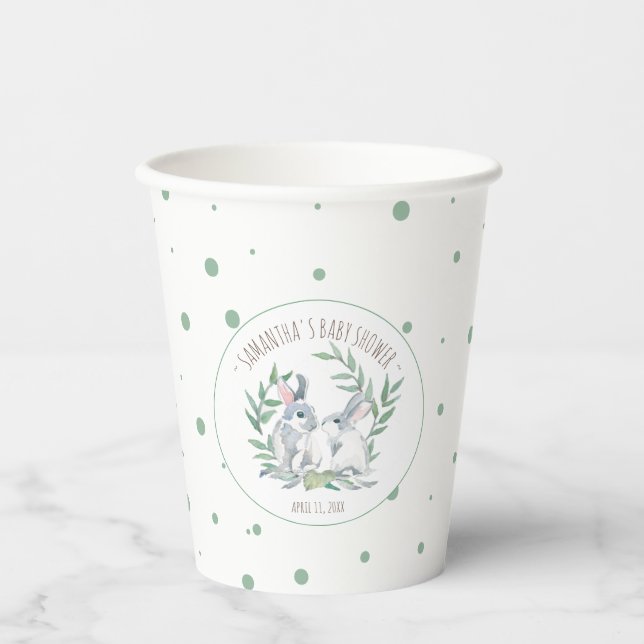 Baby Shower Paper Cups Cute Boho Chic Bunnies (Front)