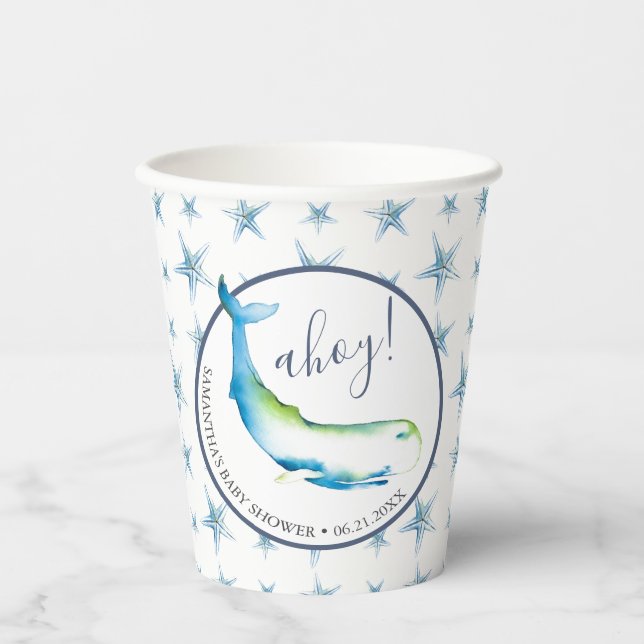Baby Shower Paper Cups Watercolor Whale (Front)
