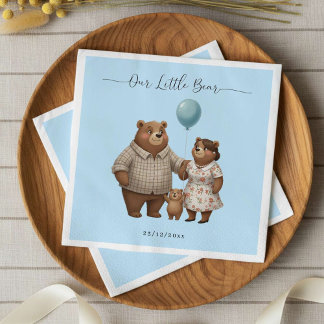 Baby Shower Paper  for Boy Blue Balloon Teddy Bear Napkin