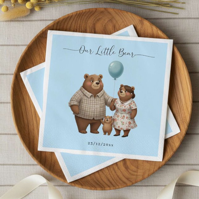 Baby Shower Paper  for Boy Blue Balloon Teddy Bear Napkin (Creator Uploaded)