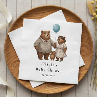 Baby Shower Paper  for Boy Blue Balloon Teddy Bear Napkin