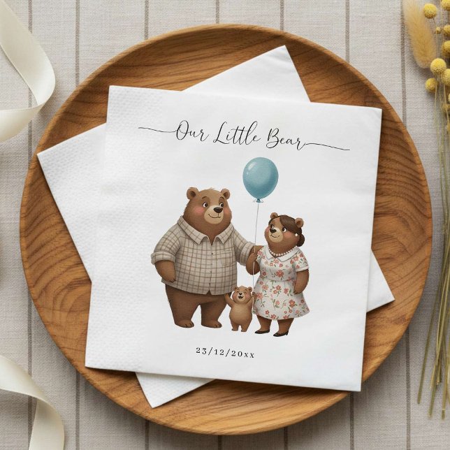 Baby Shower Paper  for Boy Blue Balloon Teddy Bear Napkin (Creator Uploaded)