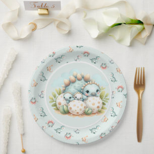Baby Shower Paper Plate Dinosaur Dino Mite Party