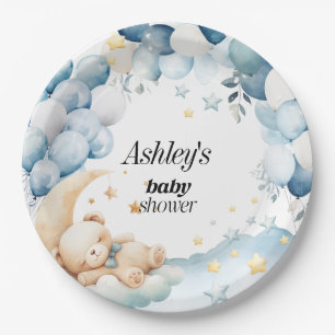 Baby Shower Paper Plates Blue Bear Balloons