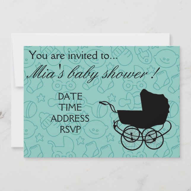 Baby shower party blue baby boy invitation (Front)