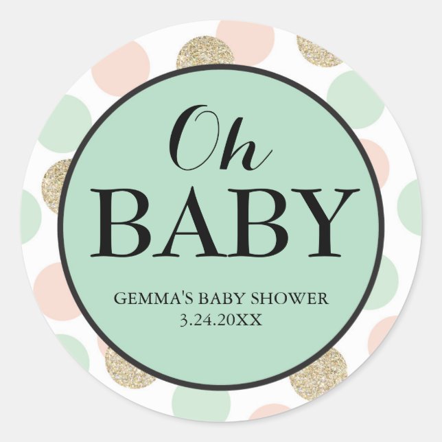 Baby Shower Party Favour Sticker, Gender Neutral Classic Round Sticker (Front)