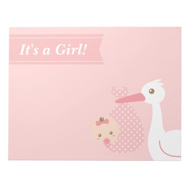 Baby Shower Party Favour - Stork Delivers Baby Gir Notepad (Front)