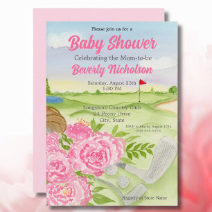 Baby Shower Party Peonies On Golf Course Invitation