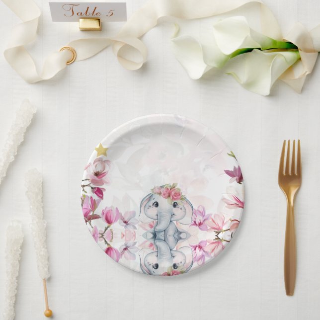Baby Shower Party Plate with Floral Elephant (Wedding)