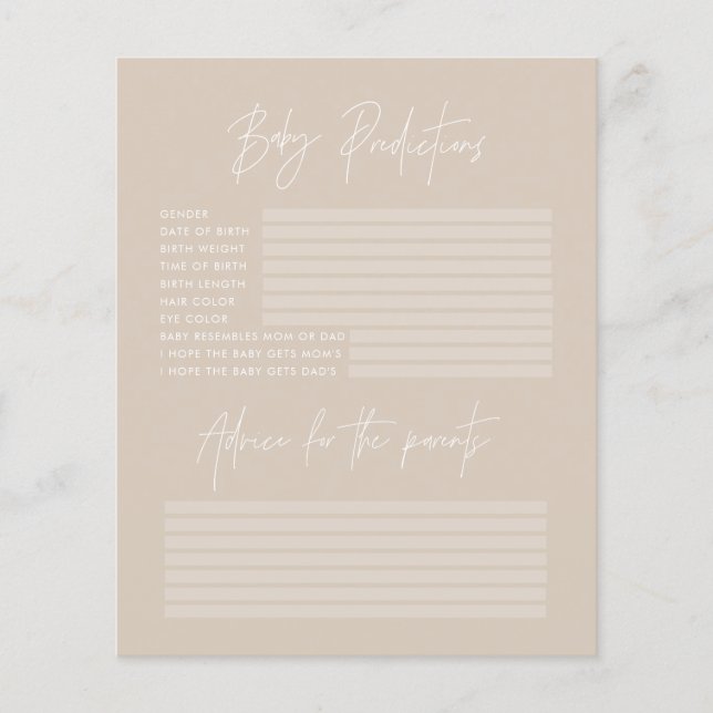 Baby shower party predictions game beige (Front)