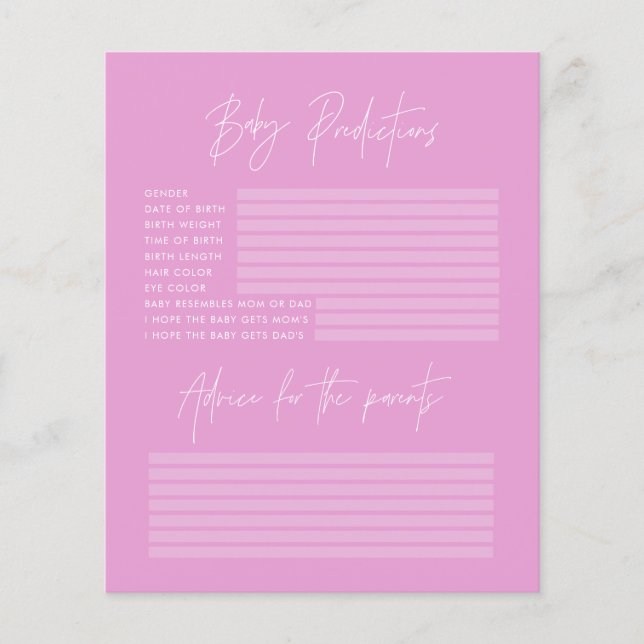 Baby shower party predictions game cerise pink (Front)