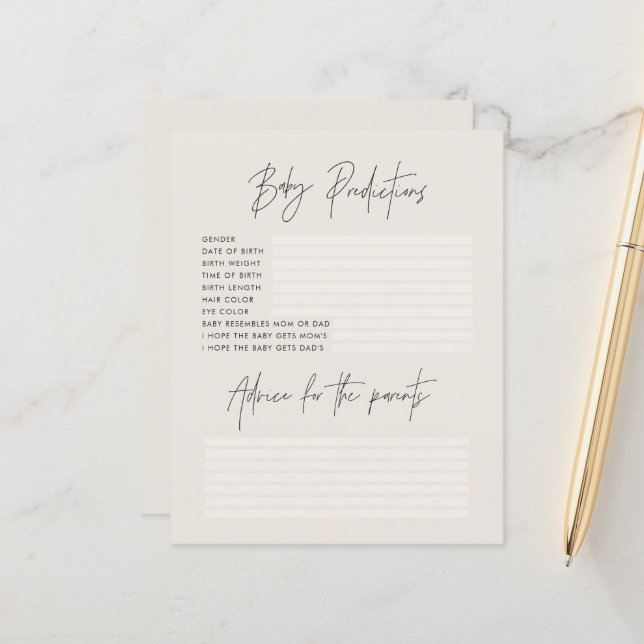 Baby shower party predictions game stylish cream (Front/Back In Situ)