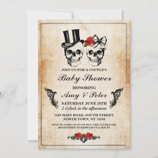 Baby Shower Party Rose Skull Party Couples Invitation (Front)