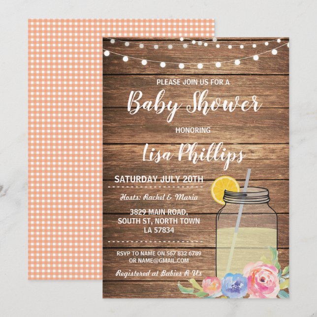 Baby Shower Party Summer Wood Mason Jar Invite (Front/Back)