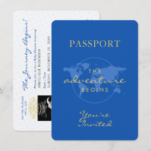 Baby Shower Passport Travel Theme Dusty Blue Invitation