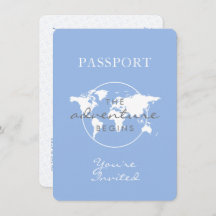 Baby Shower Passport Travel Theme Dusty Blue