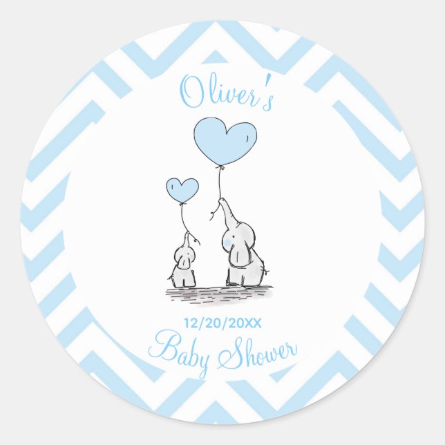 Baby Shower Pastel Baby Elephant with Heart Custom Classic Round Sticker (Front)
