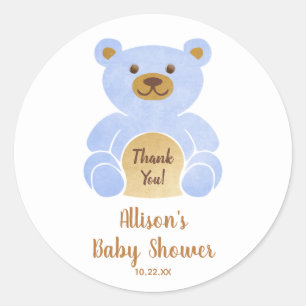 Baby Shower Pastel Blue Teddy Bear Thank You Classic Round Sticker