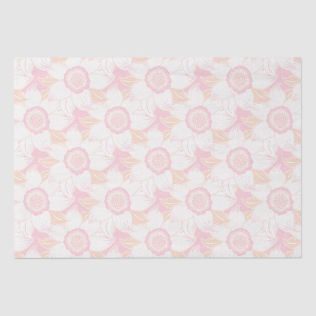 Baby Shower Pastel Pink White Floral Pattern Tissue Paper (Front)