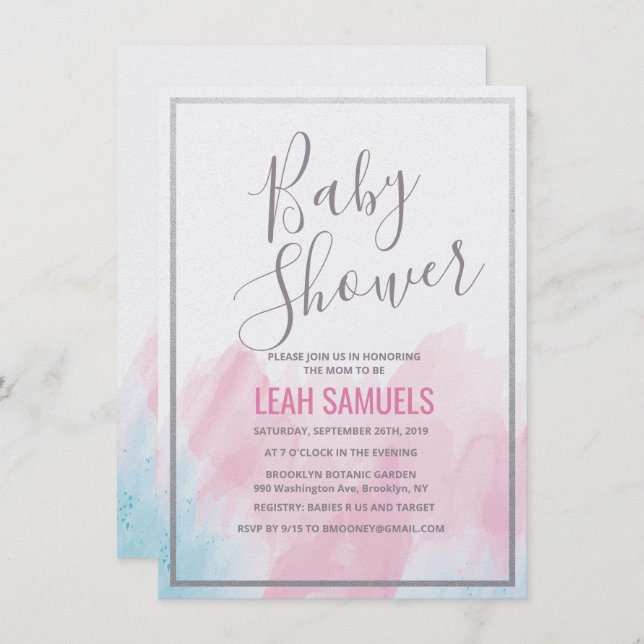 Baby Shower Pastel Watercolor Invitation (Front/Back)