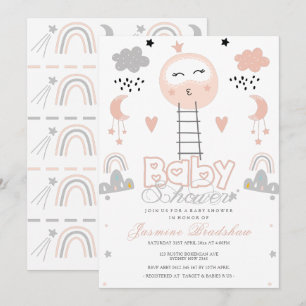 Baby Shower Pathway to the Moon Pink Invitation