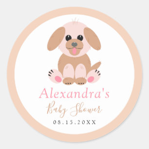Baby Shower Personalised Puppy Neutral Classic Round Sticker