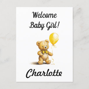 Baby Shower, Personalised Teddy Bear Card, Unisex, Postcard