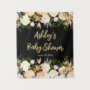 Baby Shower Photo Booth Backdrop Floral Prop Black Tapestry