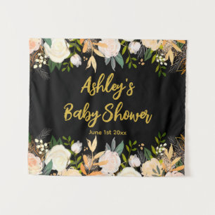 Baby Shower Photo Booth Backdrop Floral Prop Black Tapestry