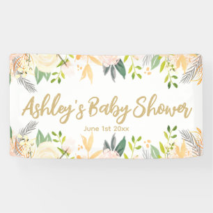 Baby Shower Photo Booth Backdrop Floral Prop Gold Banner