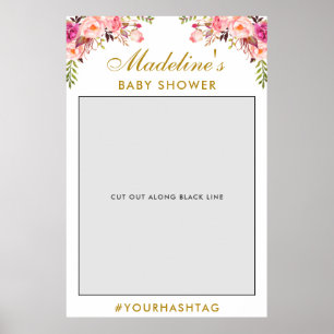Baby Shower Photo Booth Prop   Pink Floral Gold Poster