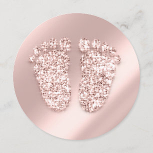 Baby Shower Photo Confetti Feet Rose Gold Invitation