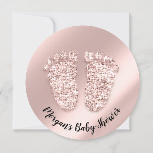 Baby Shower Photo Confetti Foot Feet Gold Invitation