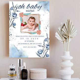  baby shower photo watercolor neutral invitation