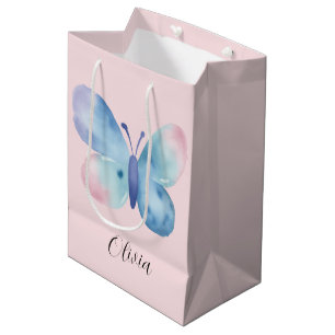 Baby Shower, pink and blue watercolor butterfly Medium Gift Bag
