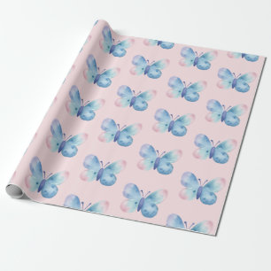 Baby Shower, pink and blue watercolor butterfly Wrapping Paper