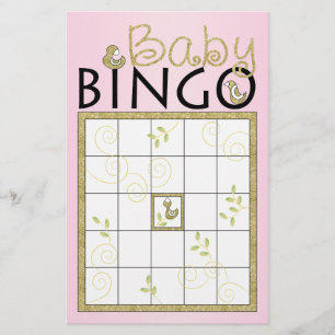 Baby Shower Pink BINGO "Gold Birds" Flyer
