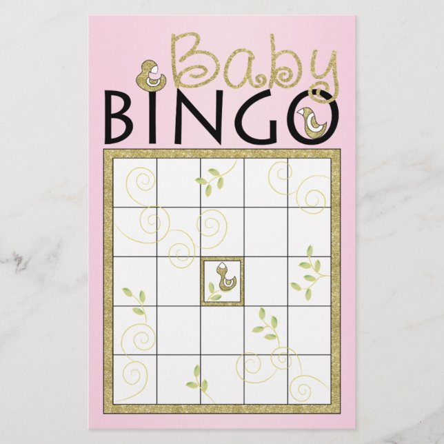 Baby Shower Pink BINGO "Gold Birds" Flyer (Front)