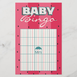 Baby Shower Pink BINGO "Umbrella Watermelon" Flyer